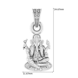 God Ganesh Pendant / Lord Ganapathy Locket Sterling Silver (92.5% purity) Pure Silver for Men & Women and Good Health, Wealth