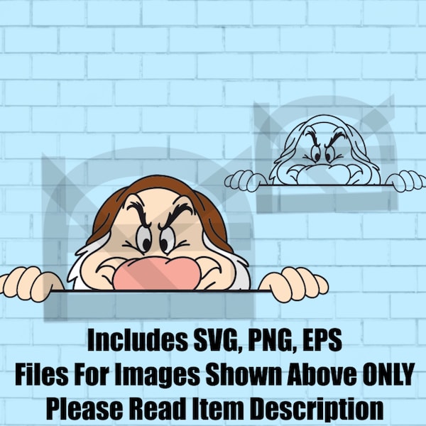 ¡Grumpy Peeking Dwarf Seven Dwarves Car SVG, EPS, PNG File! Cricut, Digital, Imprimible