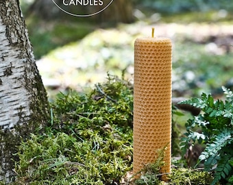 One Large & Thick Pillar 100% Pure Beeswax Pillar Candle - 20cm x 5cm