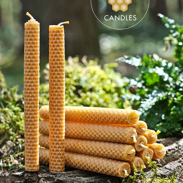 12 x 100% Pure & Natural Yellow Beeswax Candles - Made in the UK