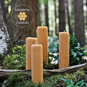 4 Large and Thick Pillar 100% Pure Beeswax Pillar Candles - 20cm x 5cm - Made in the UK!