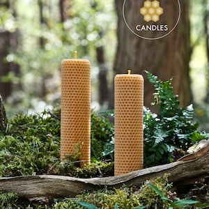 2 Large & Thick Pillar 100% Pure Beeswax Pillar Candles - 20cm x 5cm - Made in the UK