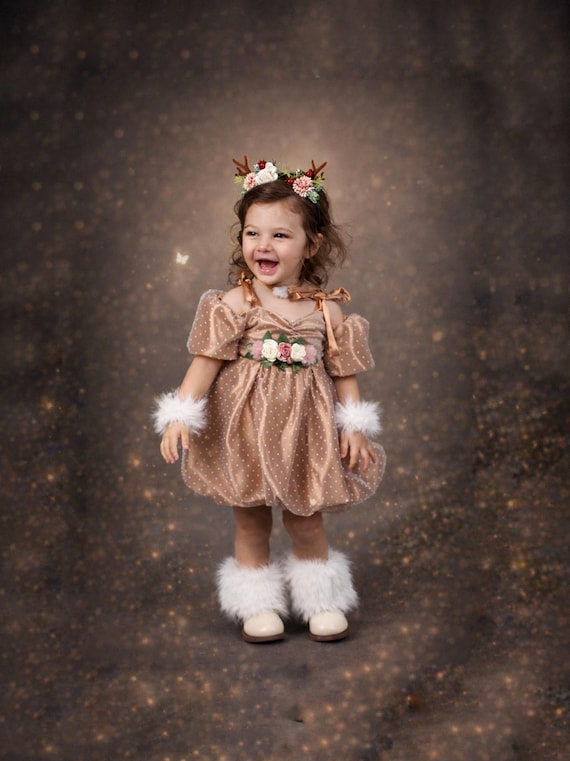 brown dress for deer costume Girls Costume: Handmade Bambi Dress, Antlers & Fur Leggings Costume diy