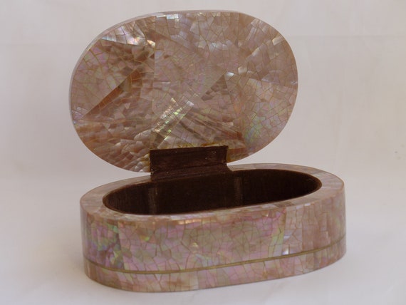 Antique Pink Mother-of-Pearl & lacquer Box Jewelr… - image 8