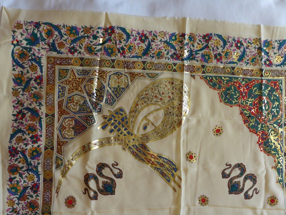 Pure Silk Turkish Scarf Ottoman Tughra and Gold G… - image 6