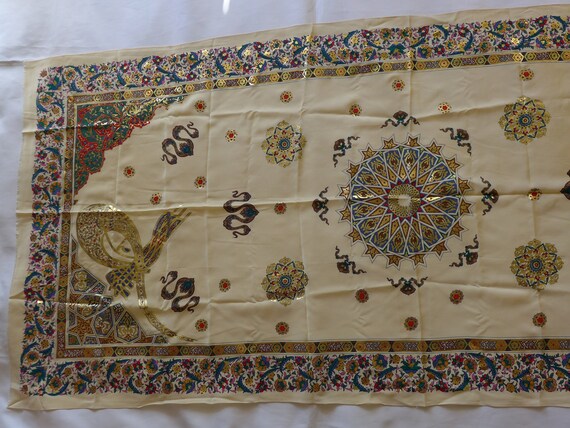 Pure Silk Turkish Scarf Ottoman Tughra and Gold G… - image 1