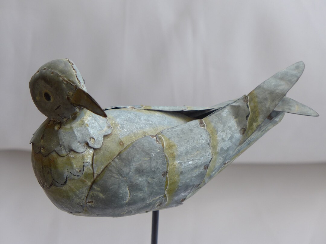 Vintage Folk Art Galvanized Bird Statue With Stand - Etsy