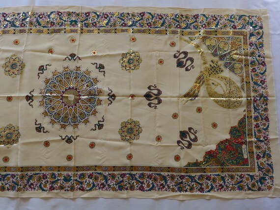 Pure Silk Turkish Scarf Ottoman Tughra and Gold G… - image 3