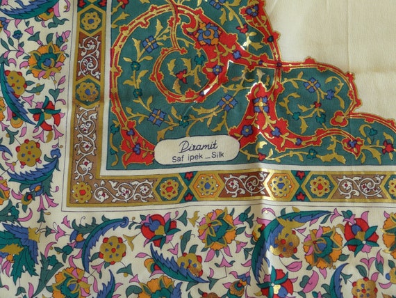 Pure Silk Turkish Scarf Ottoman Tughra and Gold G… - image 5