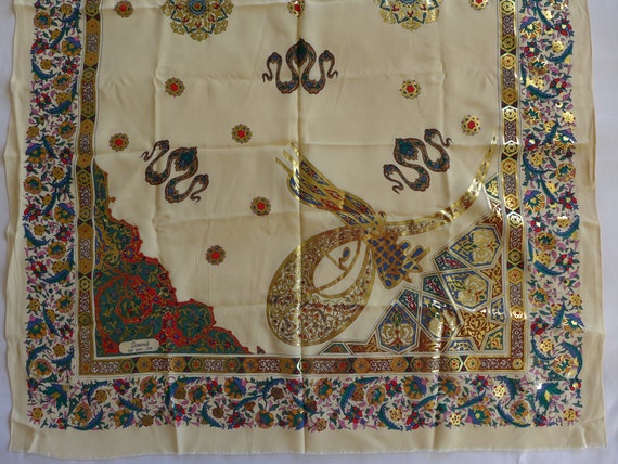 Pure Silk Turkish Scarf Ottoman Tughra and Gold G… - image 4