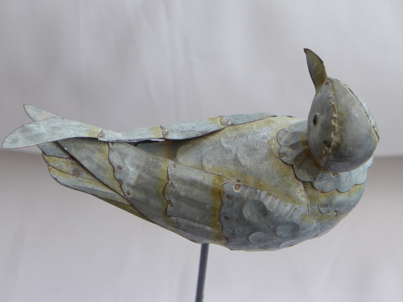 Vintage Folk Art Galvanized Bird Statue With Stand - Etsy - Galvanized Bird Standing Frames