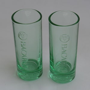 Bacardi Glasses Set of 2 Bacardi Bat Green Embossed Glass. Vintage Bacardi Glass