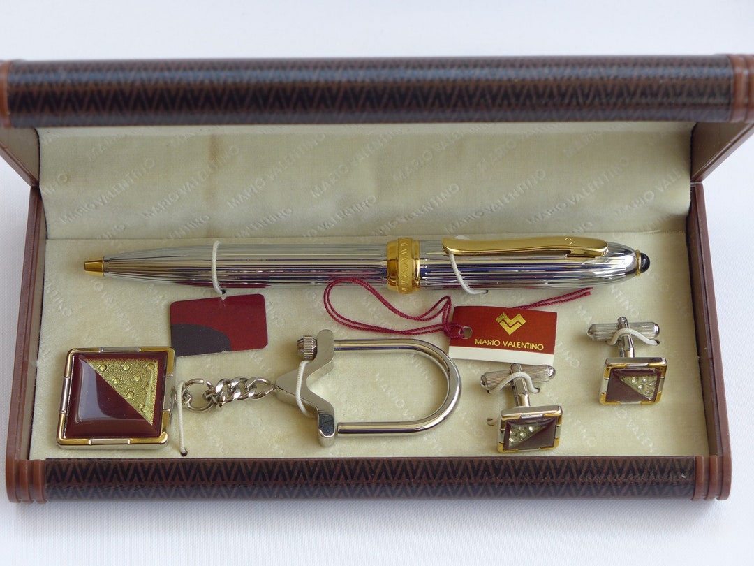 Vintage Mario Valentino Ballpoint Pen, Cufflinks & Key Chain Set