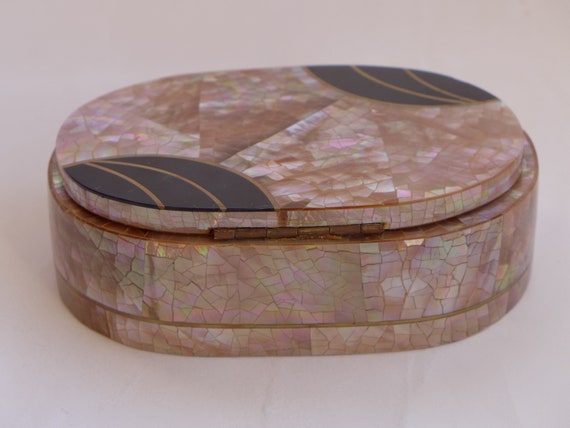 Antique Pink Mother-of-Pearl & lacquer Box Jewelr… - image 4