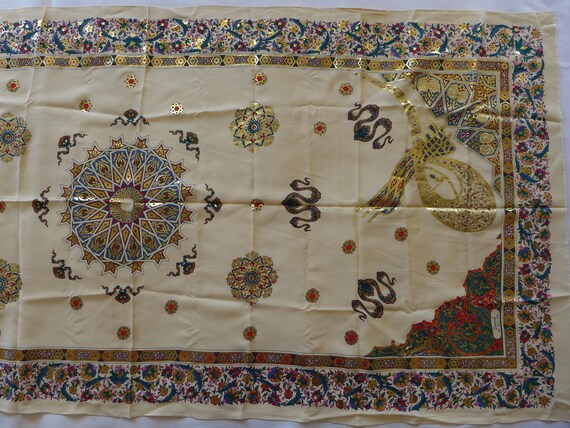 Pure Silk Turkish Scarf Ottoman Tughra and Gold G… - image 9