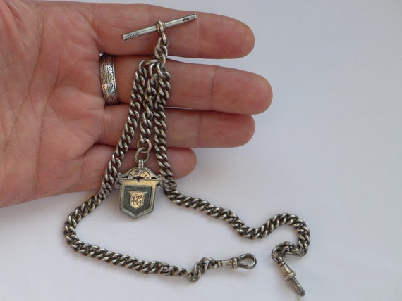 Antique silver double albert watch chain sale