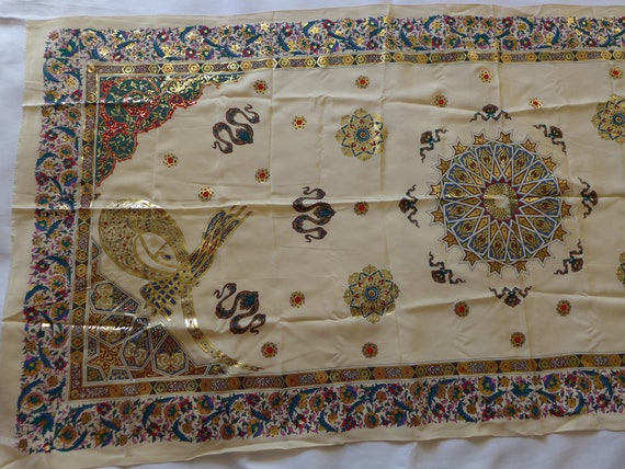 Pure Silk Turkish Scarf Ottoman Tughra and Gold G… - image 10