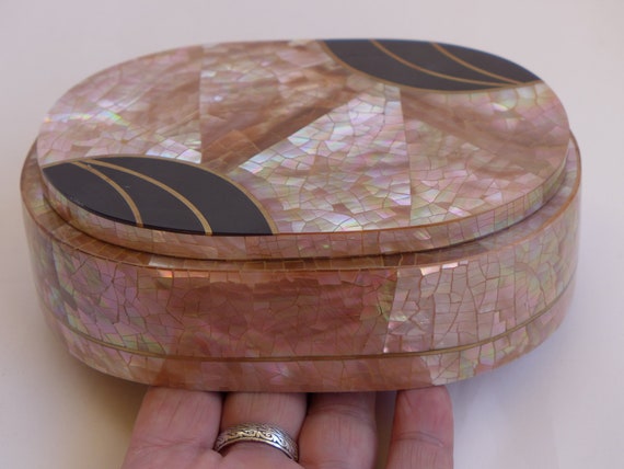 Antique Pink Mother-of-Pearl & lacquer Box Jewelr… - image 1