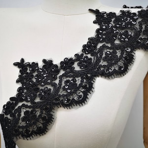 Black Eyelashes Lace Fabric,Sequins Lace Trim,Wedding Bridal Veil Dress Lace Fabric,DIY Costume Design Sewing Supplies
