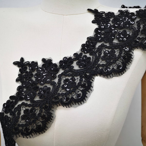 Black Eyelashes Lace Fabric,Sequins Lace Trim,Wedding Bridal Veil Dress Lace Fabric,DIY Costume Design Sewing Supplies