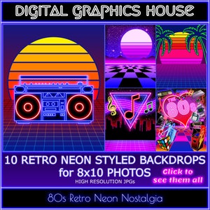 Retro Neon Photo Backdrops: 80s Style, 8x10 (Digital Download)
