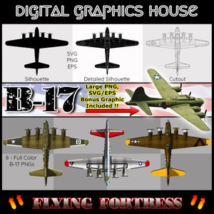 B-17 Bomber Flying Fortress svg png eps, B-17 Vektorgrafik, Silhouette, Ausschnitt, Bomber Clipart png, kommerziell okay
