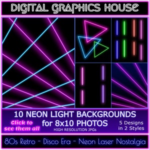 80s Neon Laser Photo Backdrop for 8x10s in high resolution JPG, nostalgic disco style background lighting