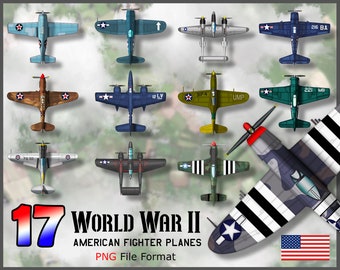 第二次世界大戦のアメリカ戦闘機 PNG: 17 機の戦闘機グラフィック