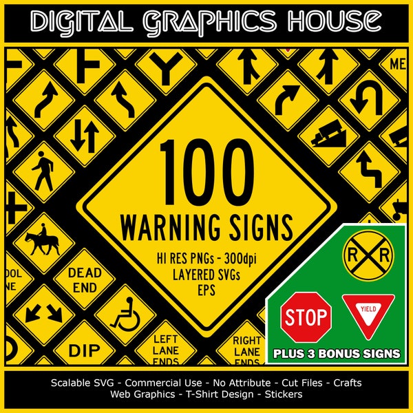 Road Signs Clipart, Warning Signs SVG PNG, Yellow Traffic Signs, Commercial Use, High Resolution PNG digital signs, Traffic Warning Signs