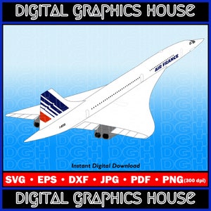 Concorde Supersonic Jet, imagem de avião a jato, svg png jpg dxf eps pdf jato, avião svg, vetor de aeronave, clipart de avião, uso comercial