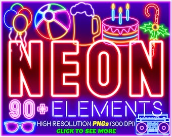 Neon Graphics: 91 High-Resolution PNGs (300 DPI) (Digital Download)
