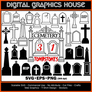 Tombstone Svg, Headstone Png, Gravestone Clipart, Memorial SVG, Halloween Grave Marker, Cemetery Headstone, Burial Monument, Commercial Use