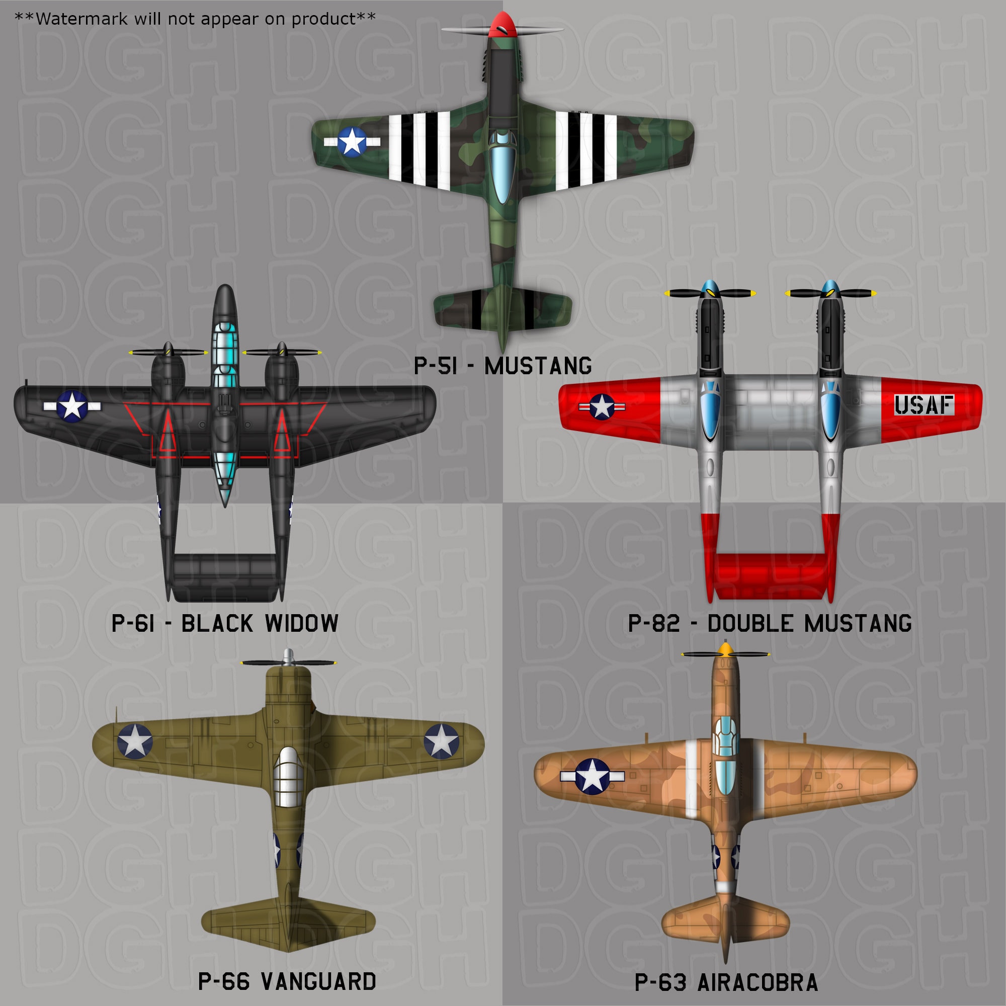 Warplane Graphics WWII American Fighter Planes PNG: 17 Warplane Graphics (digital ...