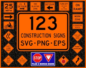 Baustellenschilder Clipart: Orange Verkehrsschilder SVG PNG (Digitaler Download)