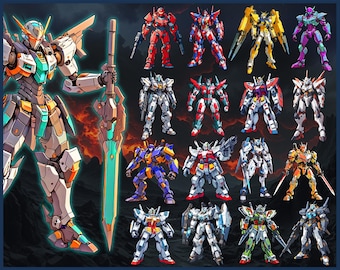 30 Anime Robot PNG Clipart: Manga Mecha, Futuristic Designs (Digital Download)