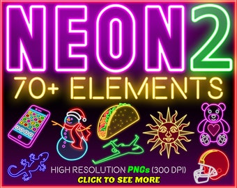 Neon Graphics PNG Bundle: 74 High-Resolution Elements (Digital Download)