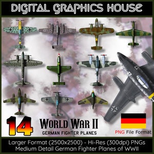 WWII German Fighter Planes PNG: Luftwaffe Aircraft Graphics (Digital Download)