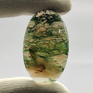 Grüner Moosachat Cabochon 42X25X5 MM ovale Form 55ct Natürlicher grüner Moosachat durchscheinender Edelstein für Schmuck CAB01897