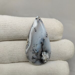 Dendrite opal agate cabochon 37X18X4 MM Pear shape 30ct 100% Natural white black dendritic agate gemstone wire wrapping CAB02410