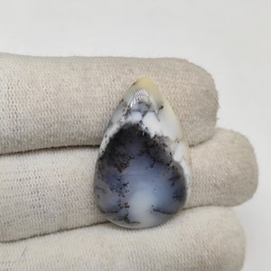 Dendrite opal agate cabochon 30X20X6 MM pear shape 25ct Natural white black dendritic agate gemstone for jewelry CAB01489