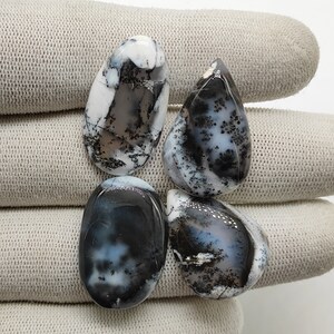 Dendrite opal agate cabochon 4pcs wholesale lot mix shape free size natural white black dendritic agate gemstone for jewelry CAB00504