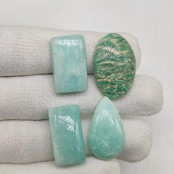 アマゾナイト カボション 4 個 卸売ロット 100 カラット 天然グリーン