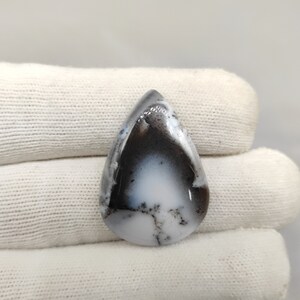 Dendrite opal agate cabochon 28X20X4 MM Pear shape 20ct 100% Natural white black dendritic agate gemstone wire wrapping CAB02407