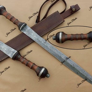 Fully Hand Forged Damascus Steel Gladiator / Gladius Sword With Rose Wood Handle, Combat Sword, Hunting Sword, Christmas Gifts,Birthday Gift