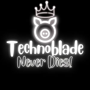Technoblade Never Dies! Cerdo coronado - Diseño de camiseta, sudadera, taza, gorro, bolso, funda para teléfono y fondo de pantalla en blanco neón / digital, JPG, PNG / Org