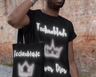 Technoblade Never Dies Crowned Pig Neon White Digital 