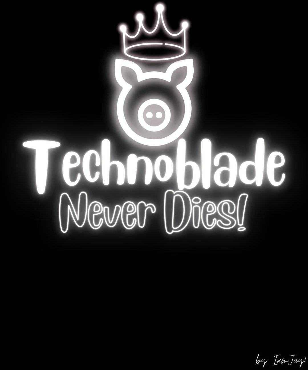 Technoblade Never Dies Crowned Pig 2 Neon Blue Digital 