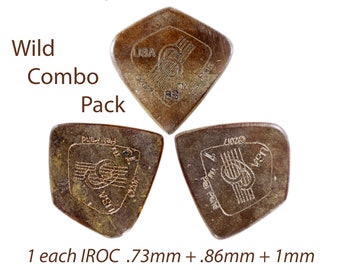 Guitar Picks 1 each @ .76mm + .86mm + 1mm - SixStringers Wild Plectrum IROC: Free Shipping Continental US