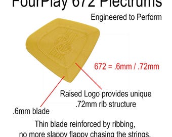 Médiators de guitare - FourPlay - 672 Gold - 2 paquets (8 médiators par paquet) - Fabriqués aux États-Unis