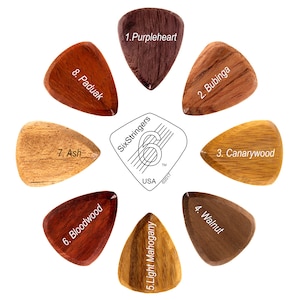 Wood guitar pick - 8 handcrafted exotic hardwood picks - Free Shipping Continental US
